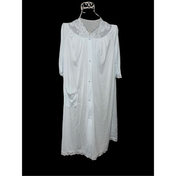 VINTAGE RARE Y2K VTG Shadowline Night Gown  Peignoir Gown Robe blue Lace Embroid - Picture 1 of 11